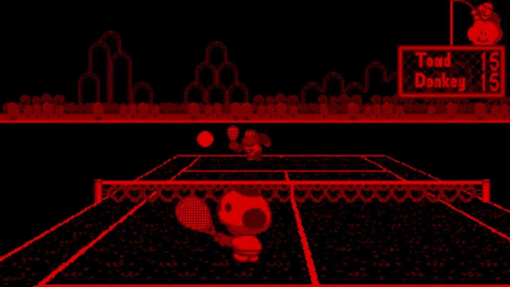 A screenshot of a match in Mario's Tennis