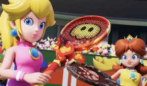 A screenshot of Peach and Daisy from Mario Tennis Fever