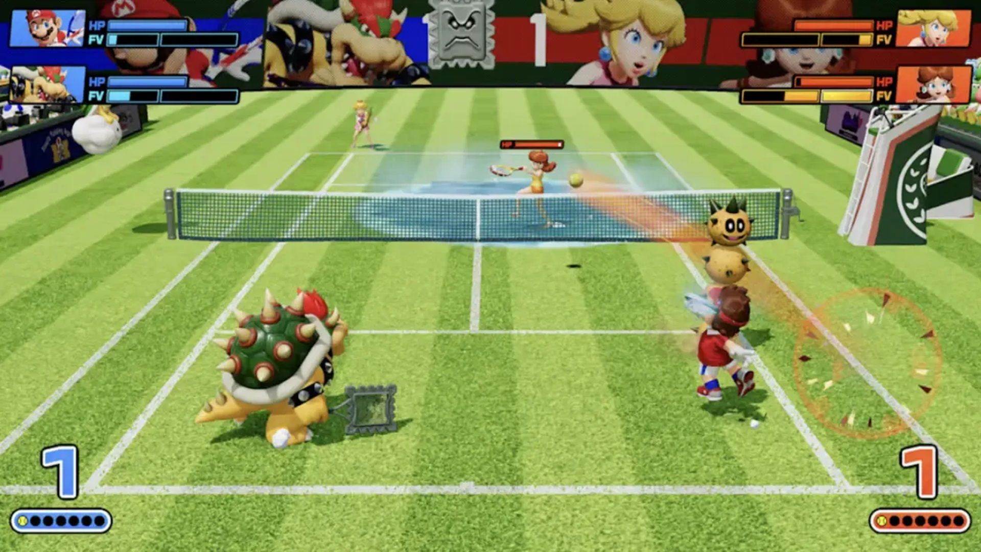 A screenshot of gameplay from Mario Tennis Fever