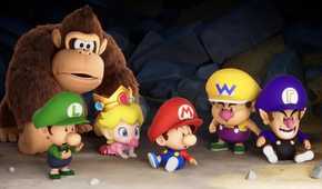 A screenshot of a baby Mario and friends in Mario Tennis Fever