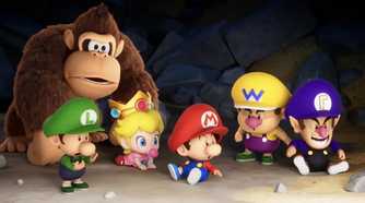 A screenshot of a baby Mario and friends in Mario Tennis Fever