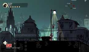 Hanging from a street lamp in Mark of the Ninja.