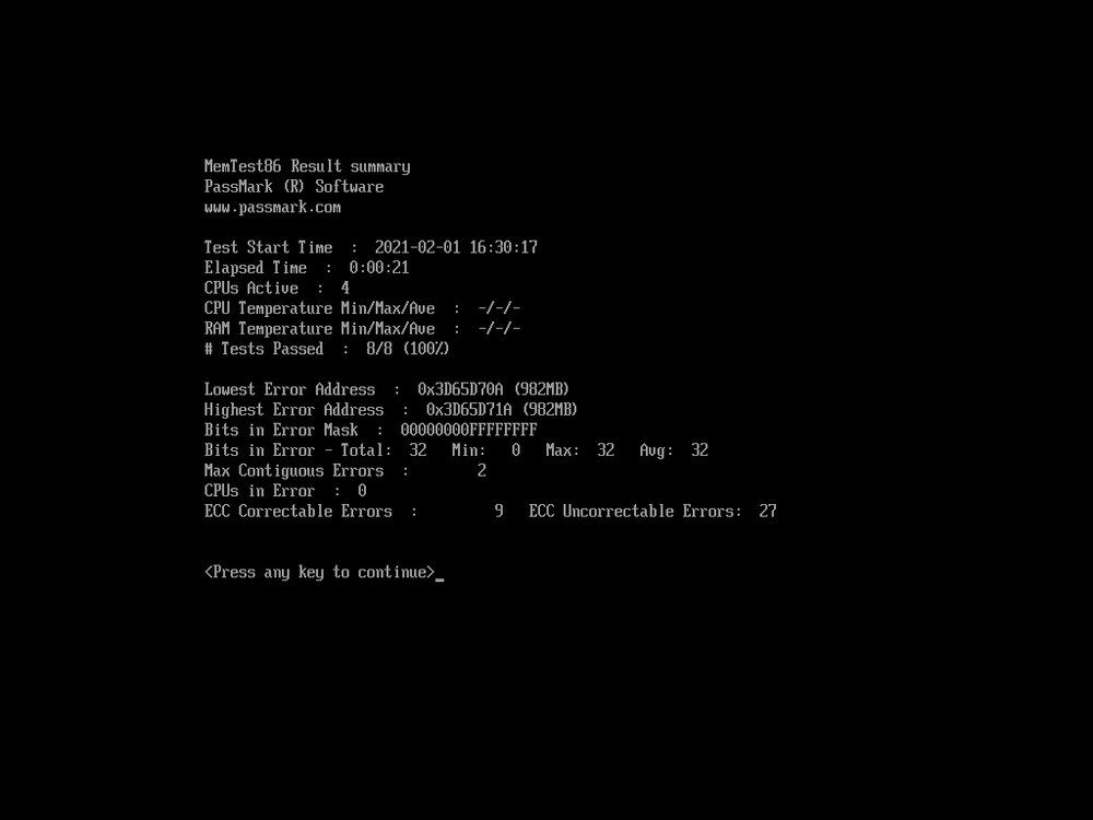 Диагностика ошибок памяти в MemTest86 Экран тестирования памяти в программе MemTest86