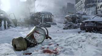 A bloodied and broken gas mask in Metro: Exodus.