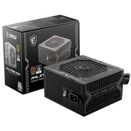 Transparent render of a black power supply with its box
