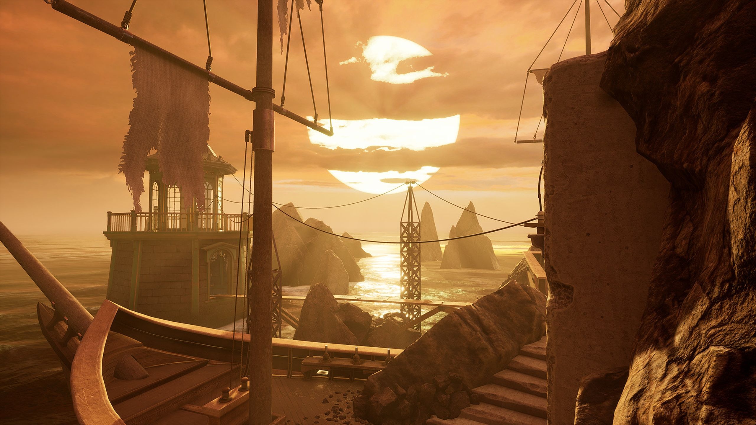 Cliffs in the 2021 remake of Myst.