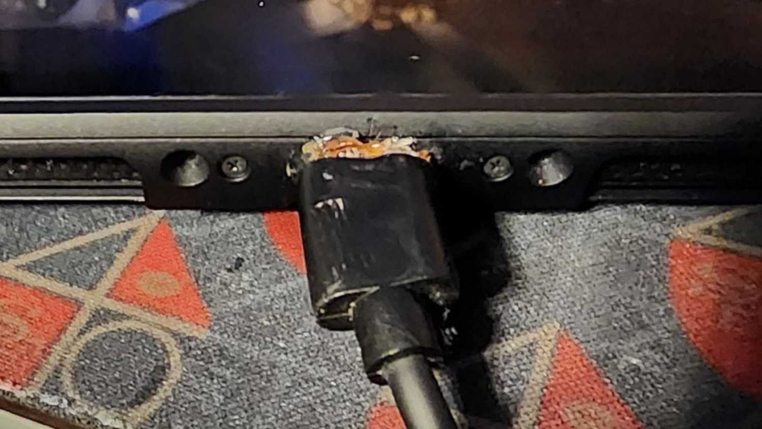 A shot of a melted third-party charger on the Nintendo Switch 2