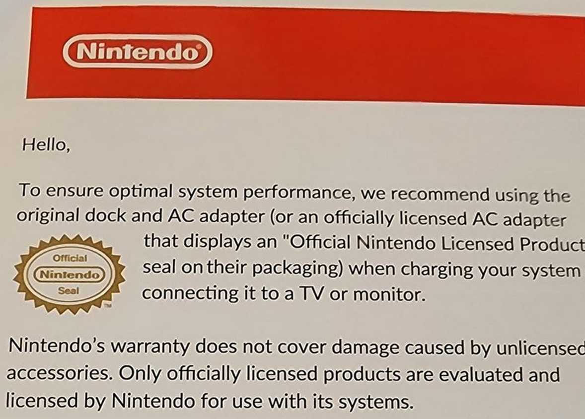 A shot of a statement from Nintendo about third-party accessories on the Nintendo Switch 2