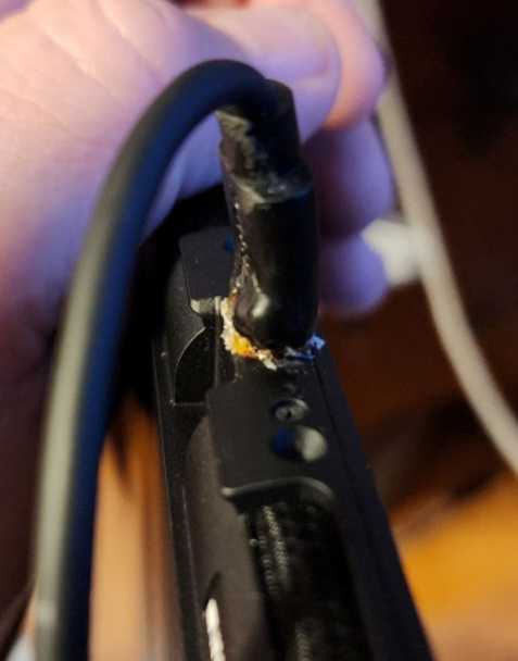 A shot of a melted third-party charger on the Nintendo Switch 2