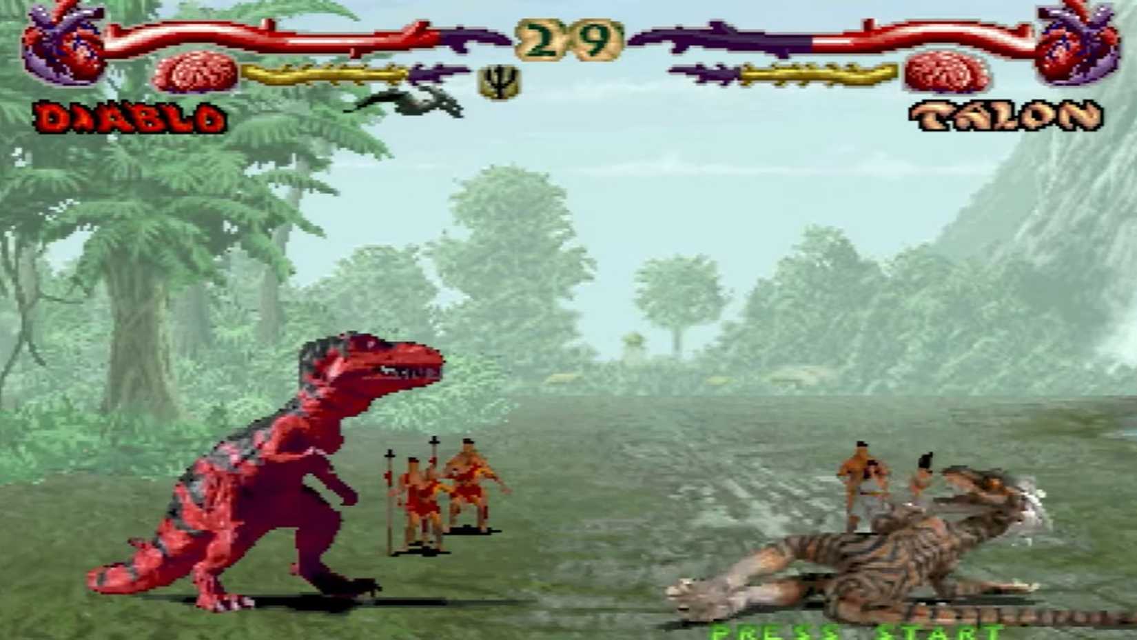A screenshot of a match between Diablo and Talon in Primal Rage