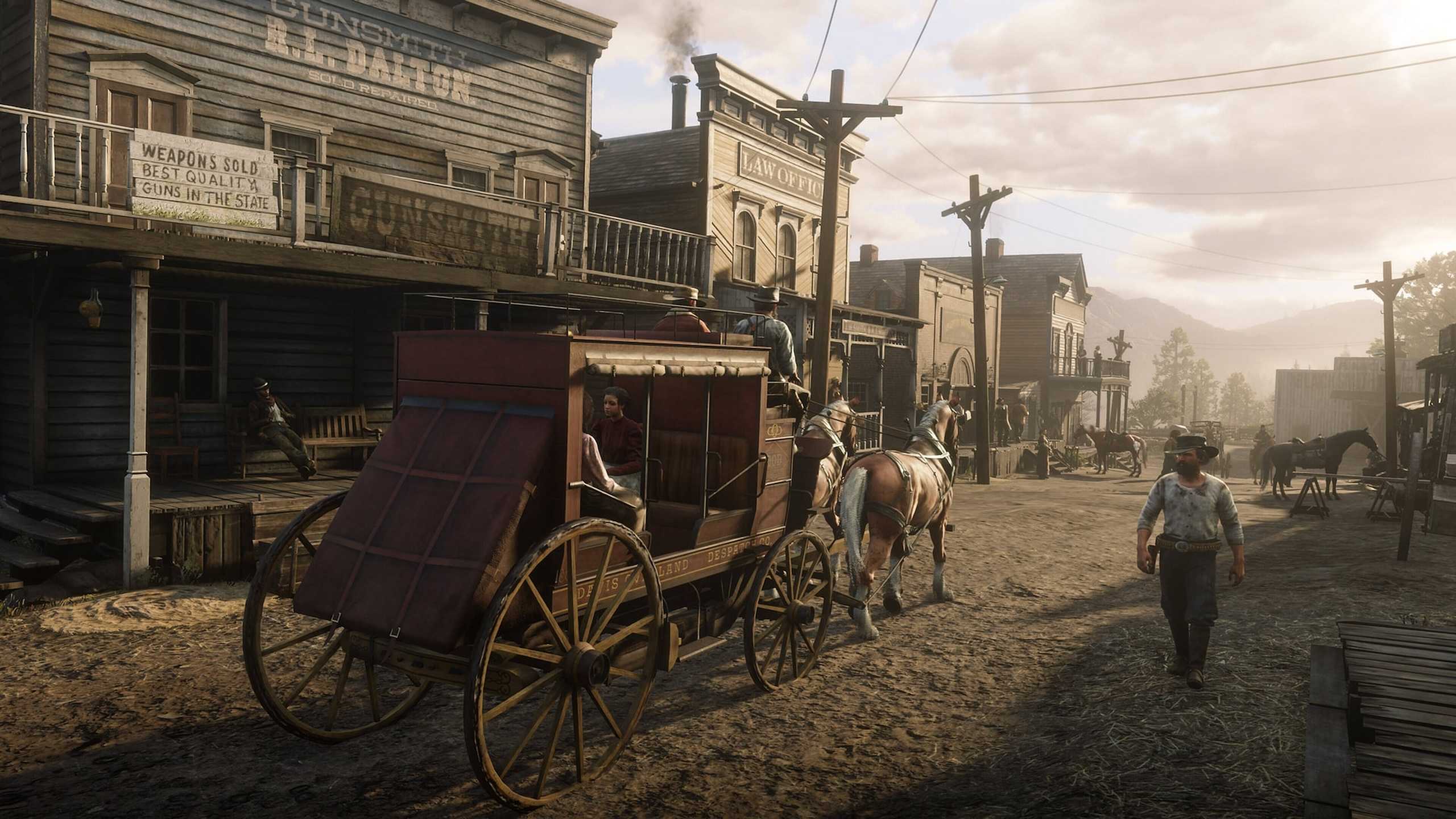 A horse-drawn carriage in Red Dead Redemption 2.