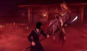 Shimizu fighting a monster surrounded by red mist in Silent Hill F.