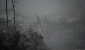 Fog around a broken bridge in Ebisugaoka in Silent Hill F.