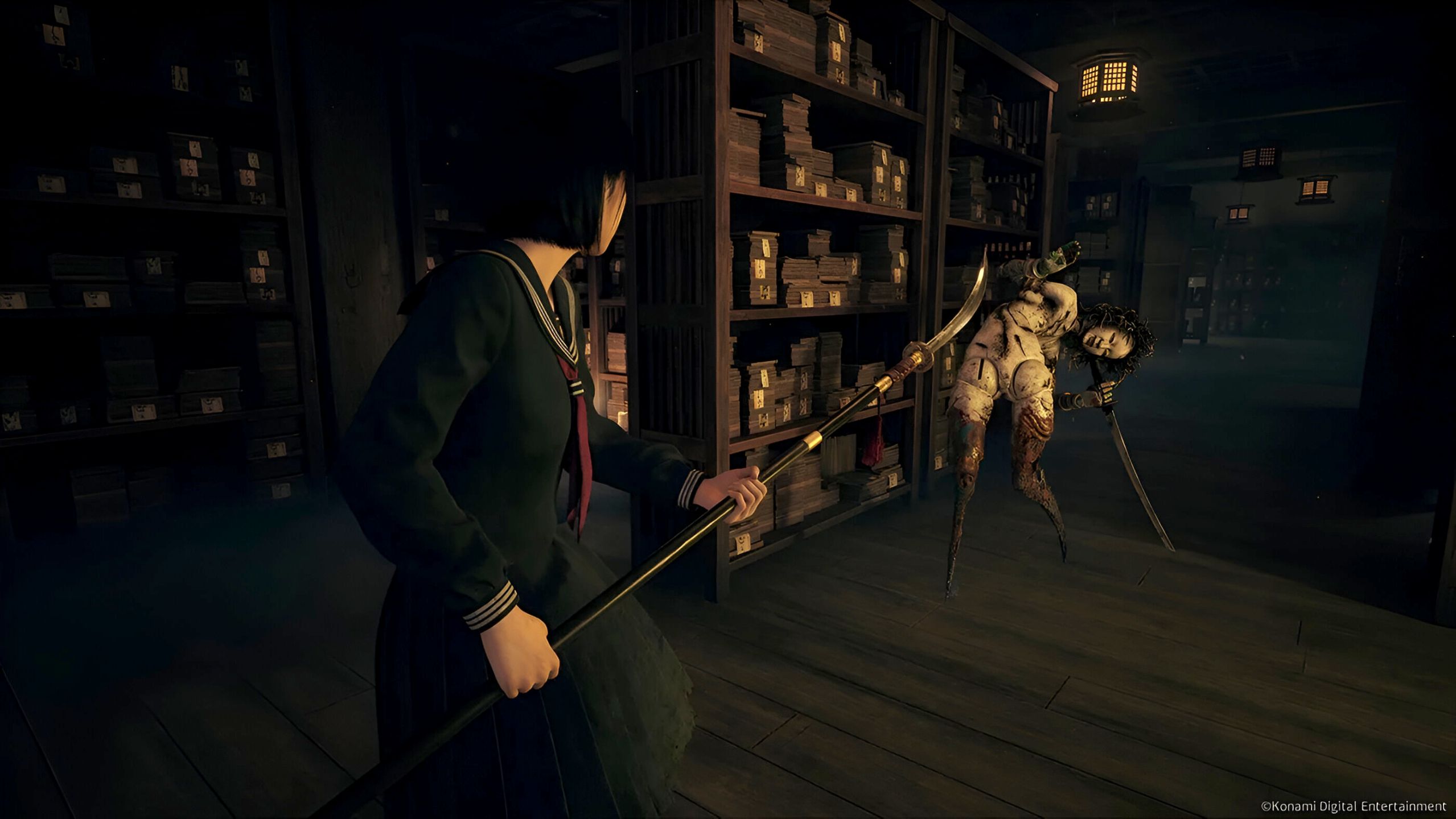 Shimizu fighting a Kashimashi in Silent Hill F.