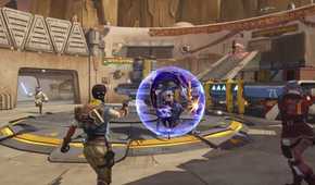A screenshot of characters fighting in Star Wars: Hunters