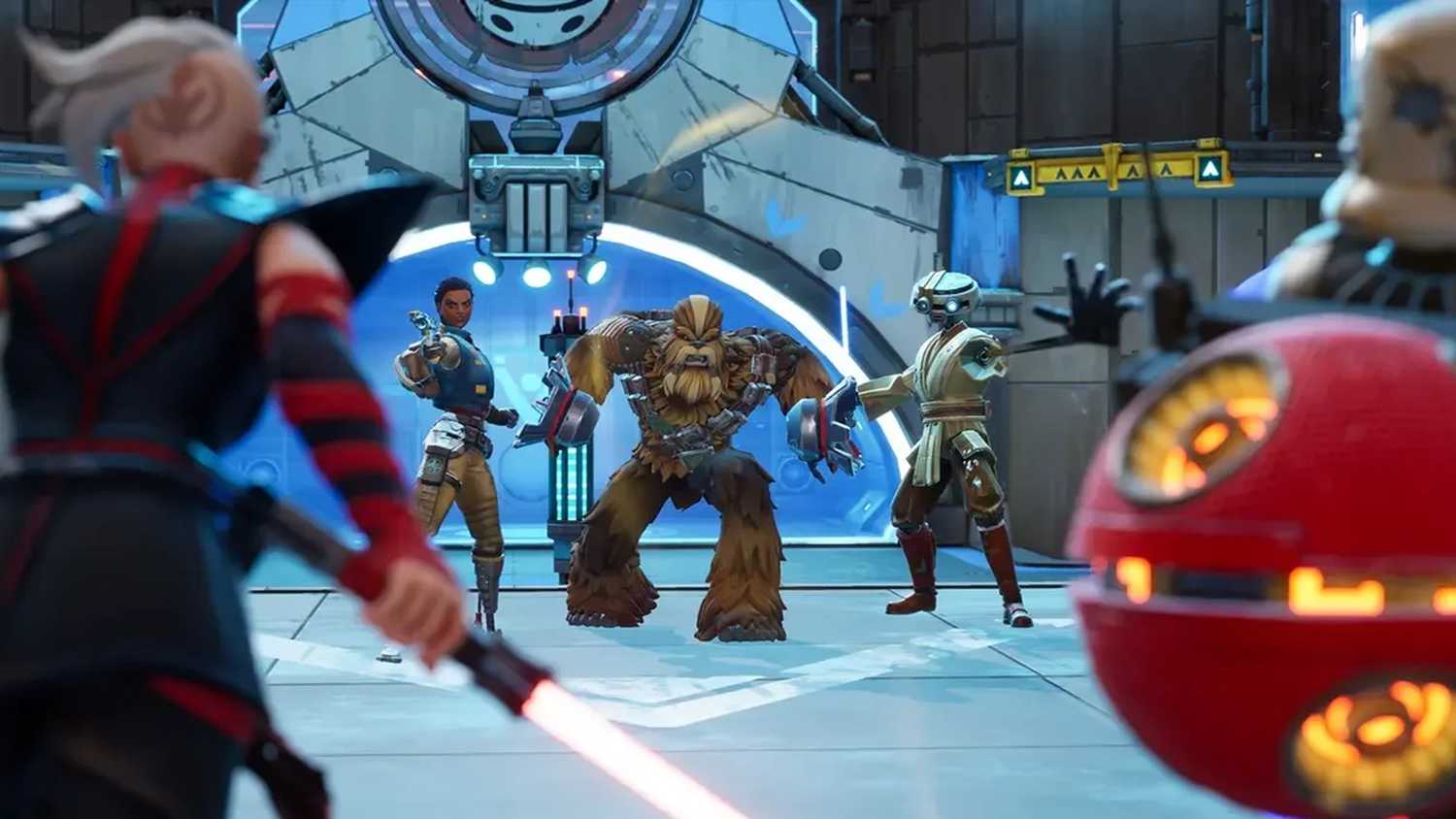 A screenshot of characters facing off in Star Wars: Hunters
