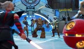 A screenshot of characters facing off in Star Wars: Hunters