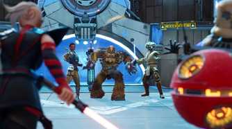 A screenshot of characters facing off in Star Wars: Hunters
