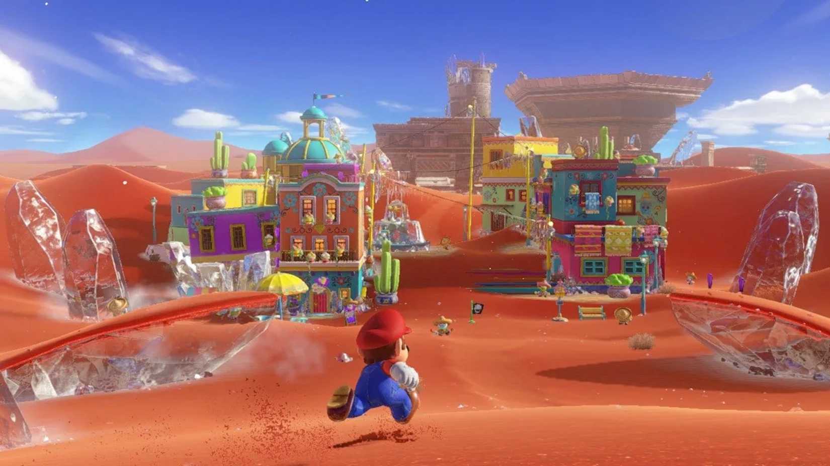 A screenshot of Mario running through an area in Super Mario Odyssey