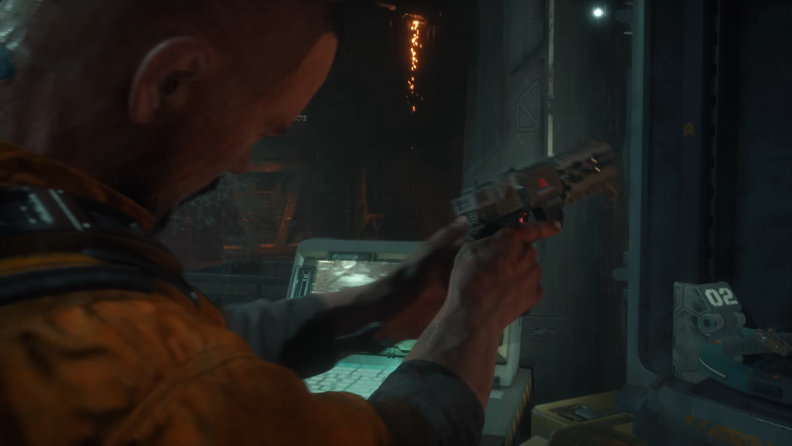 Jacob cocking a pistol in The Callisto Protocol