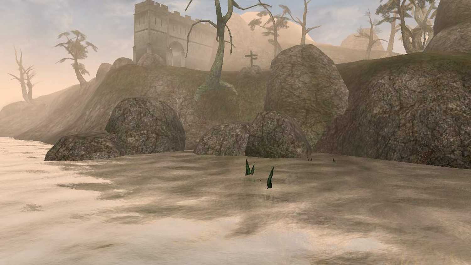 A beach in The Elder Scrolls III: Morrowind.