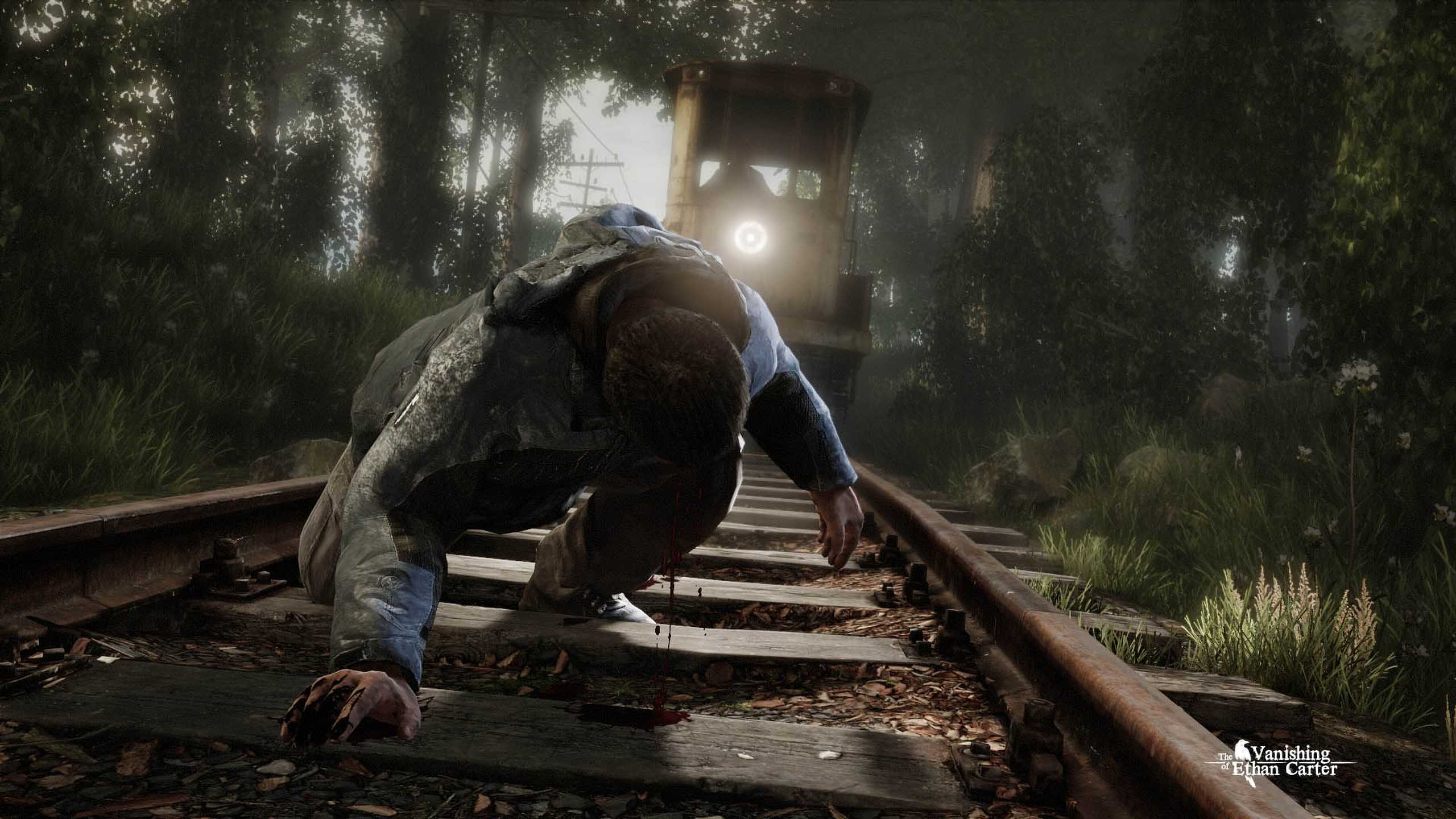 A man bleeding on train tracks in The Vanishing of Ethan Carter.