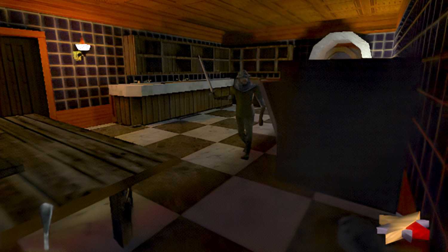 A guard looking for a hidden Garrett in Thief II: The Metal Age.