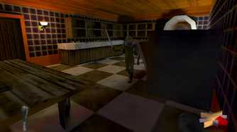 A guard looking for a hidden Garrett in Thief II: The Metal Age.