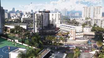 An aerial shot of Vice City during daytime in GTA VI.