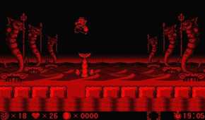 A screenshot of Wario being small during gameplay from Virtual Boy Wario Land