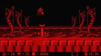 A screenshot of Wario being small during gameplay from Virtual Boy Wario Land