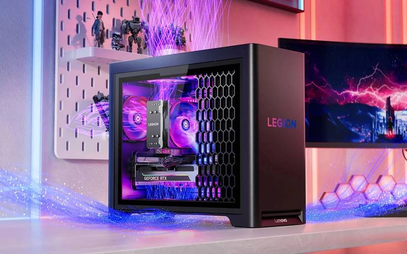 Legion Tower 5 Gen 10 on the desk with air flow trails