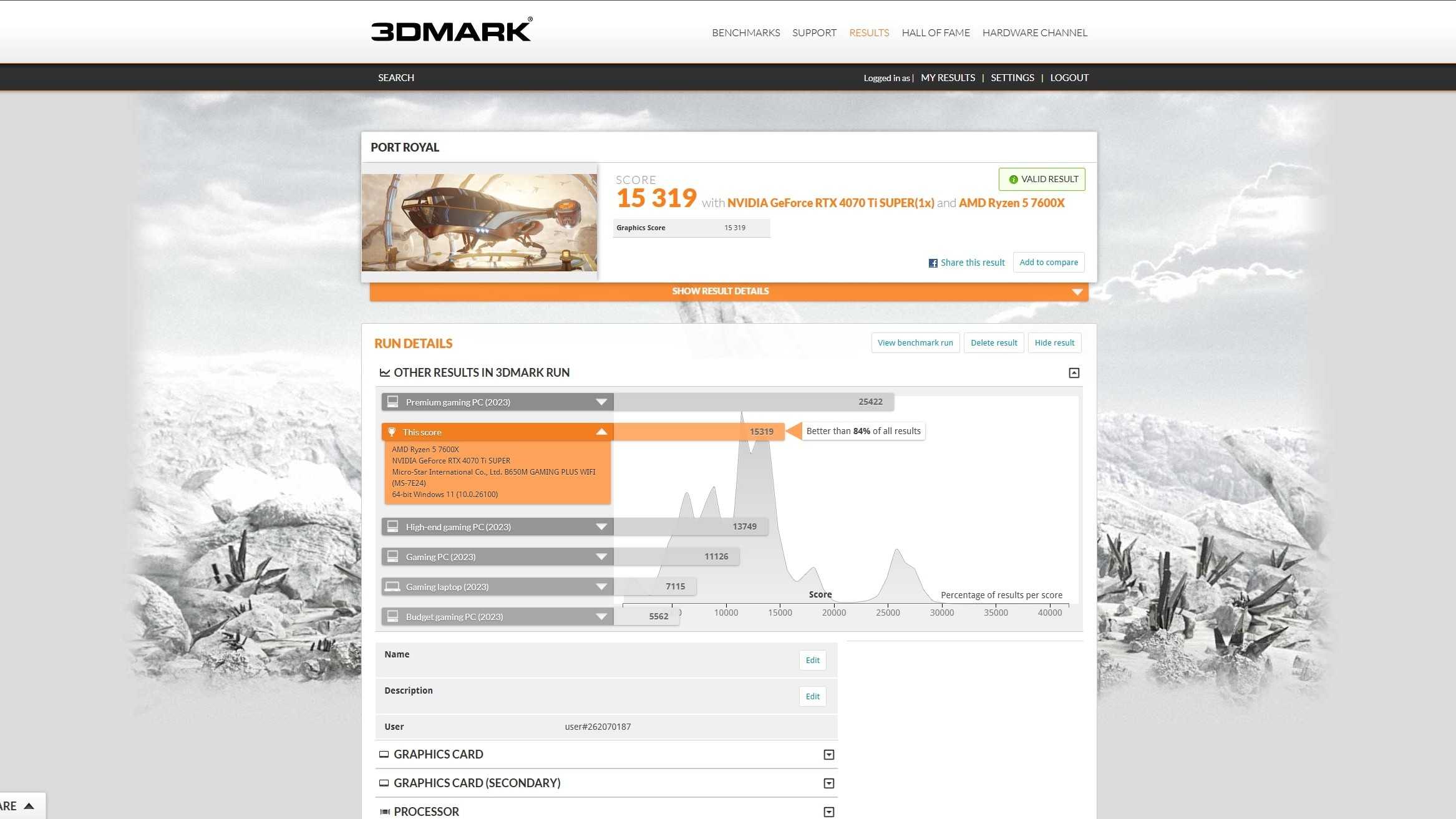 An image of a screenshot from 3DMark's online benchmarking website.