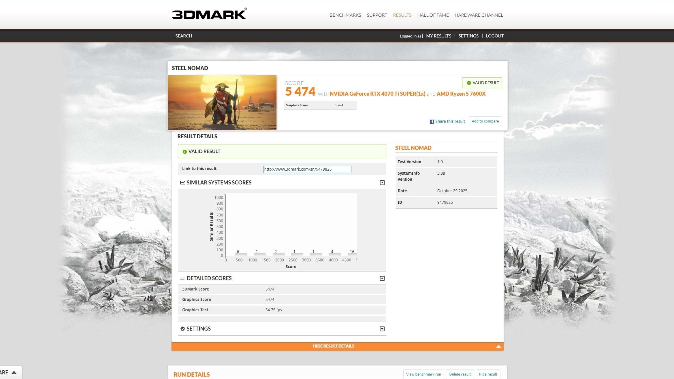 An image of a screenshot from 3DMark's online benchmarking website. 