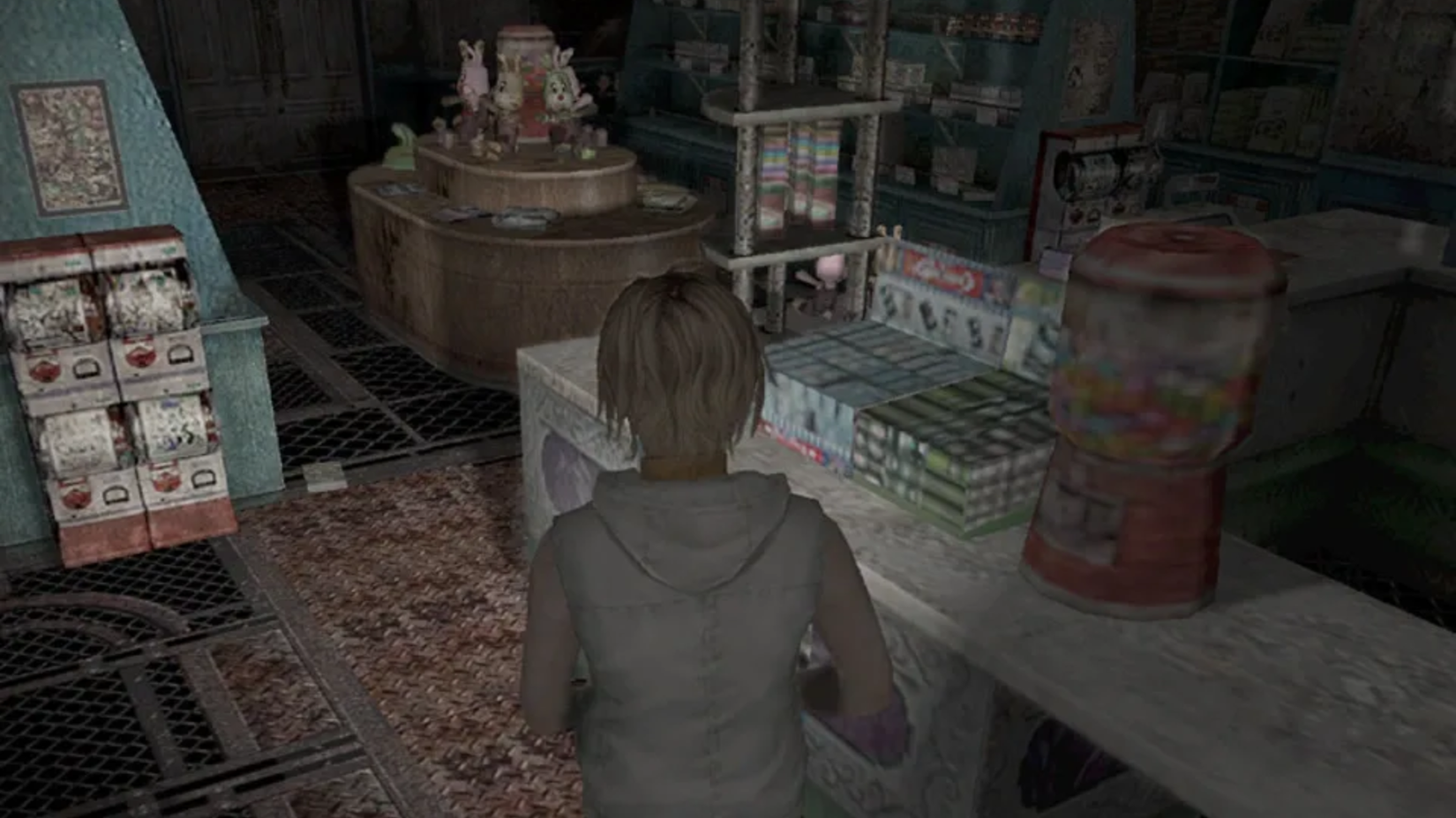 A woman looting a convenience store with a flashlight