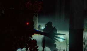 A monster baring its claws behind a player in Active Matter.