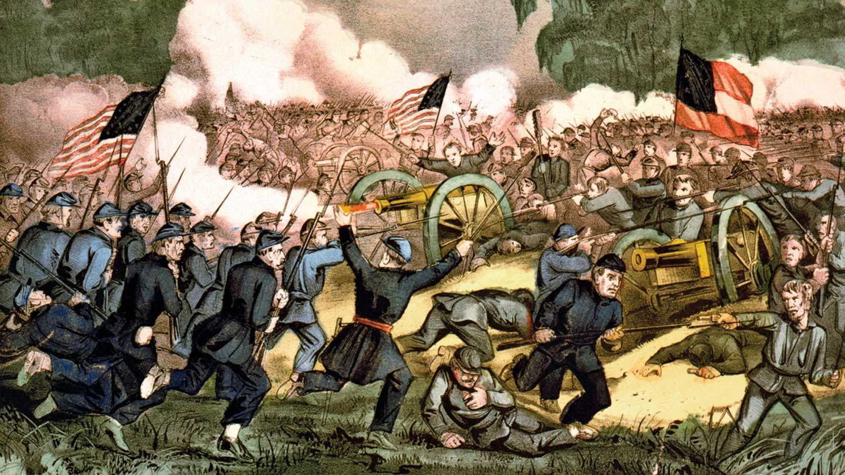 A painting of the Battle of Gettysberg from the Civil War