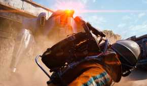 Fighting an ARC machine in Arc Raiders.