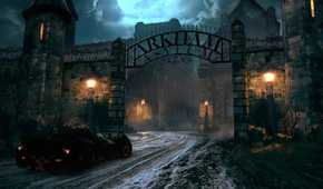 The Batmobile driving into Arkham Asylum in Batman: The Telltale Series.