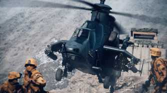 A helicopter takes off in Battlefield 6