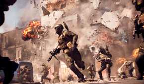 Soldiers run from debris in Battlefield 6