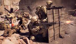 A squad shoots and heals each other from behind cover in Battlefield 6