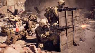 A squad shoots and heals each other from behind cover in Battlefield 6