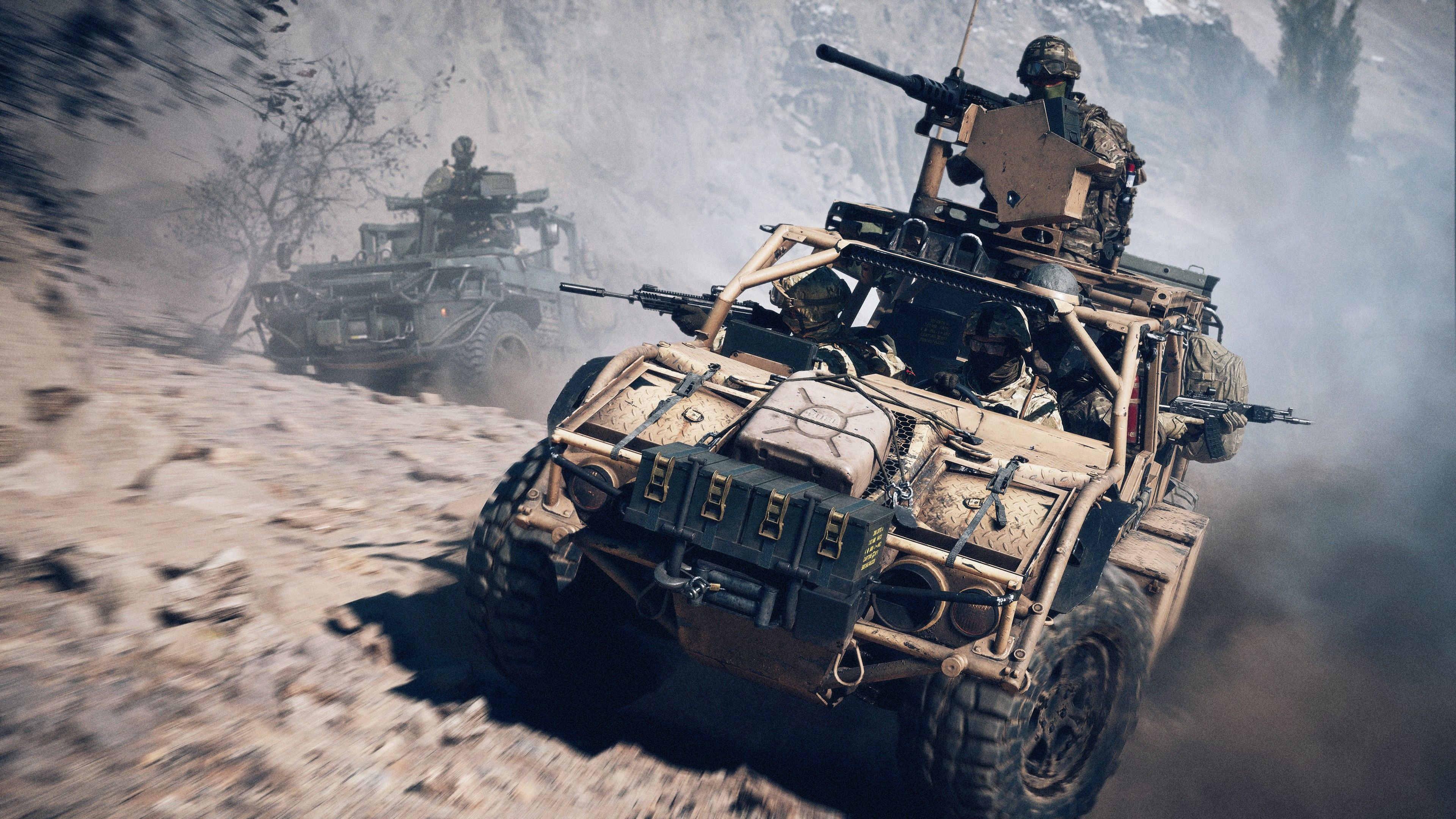A squad of soldiers rides in a vehicle in Battlefield 6