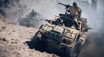 A squad of soldiers rides in a vehicle in Battlefield 6