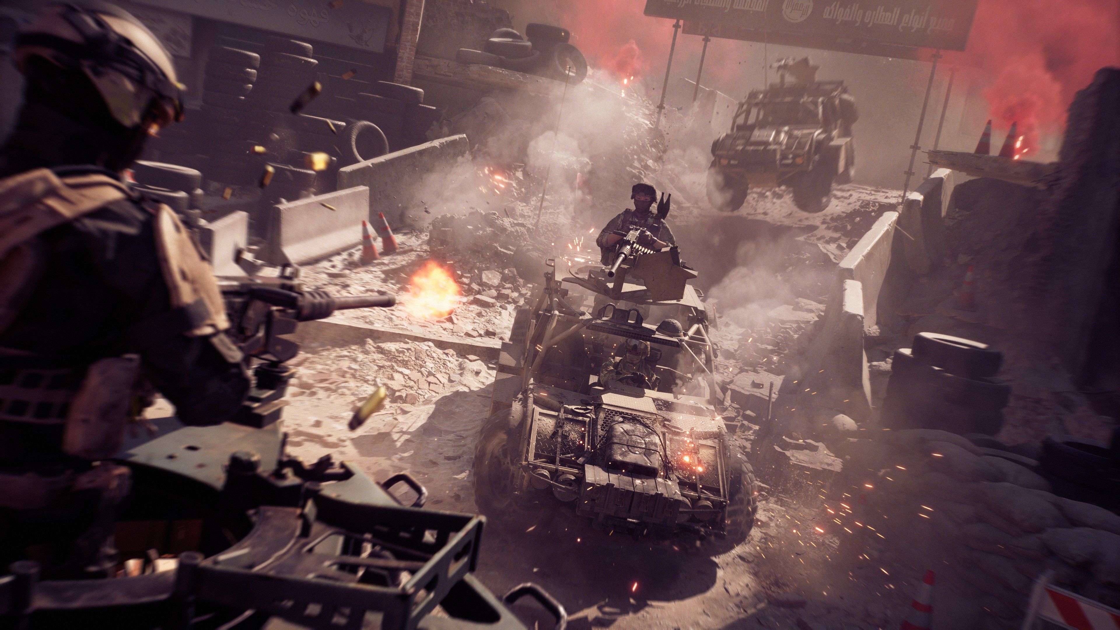 Vehicles of players fight each other in a Battlefield Portal mode.