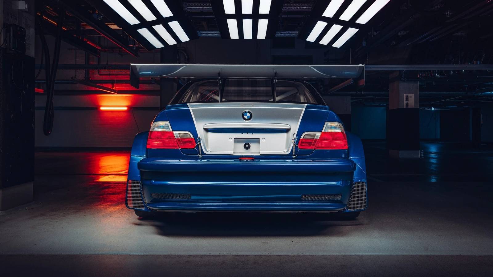 The rear of a real-life replica of the BMW M3 GTR from NFS Most Wanted 2005.