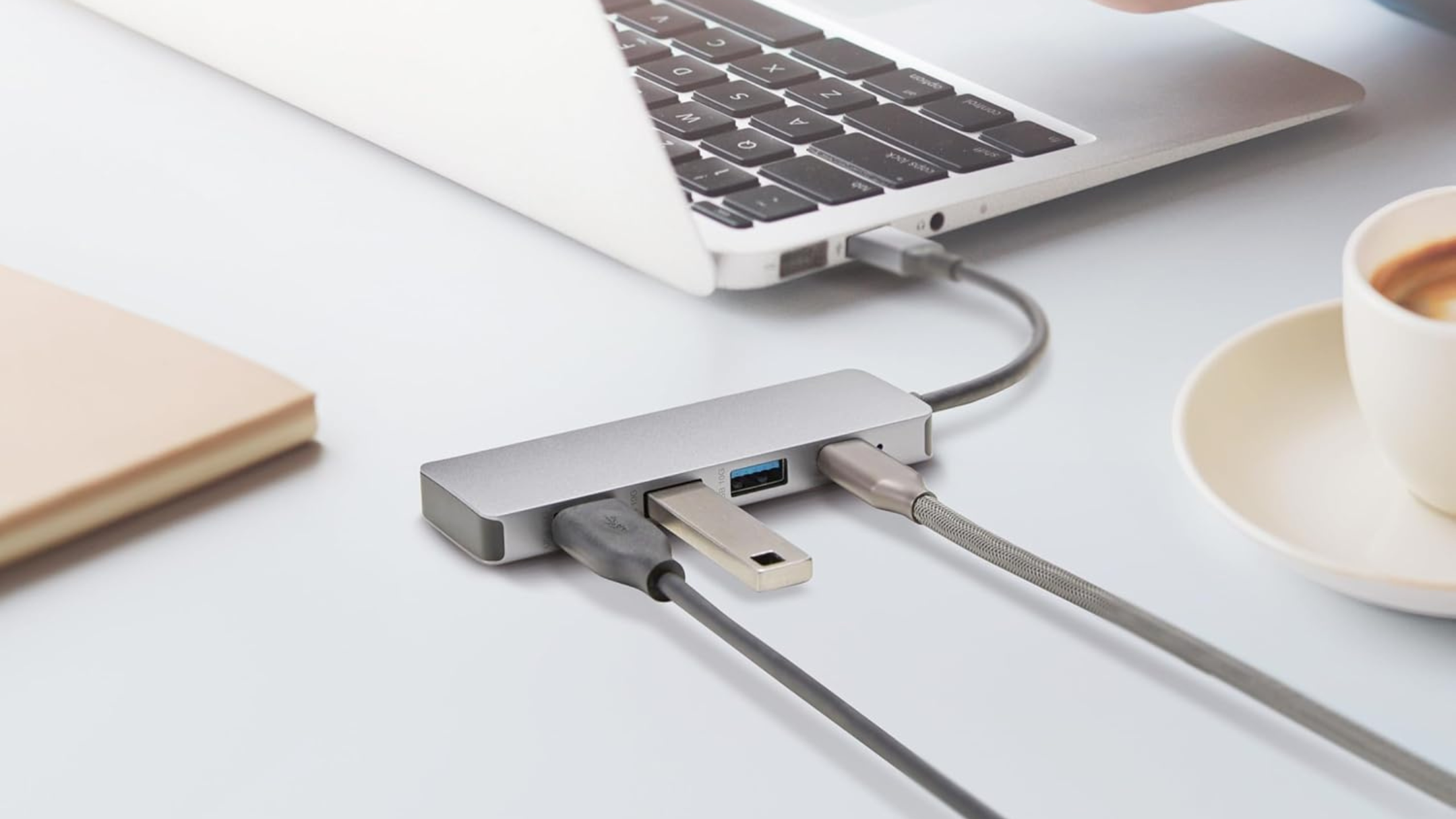 Amazon Basics USB 3.2/3.1 Gen 2 Hub Dock plugged into laptop