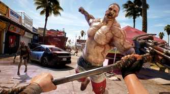 A brute zombie at the beach in Dead Island 2.