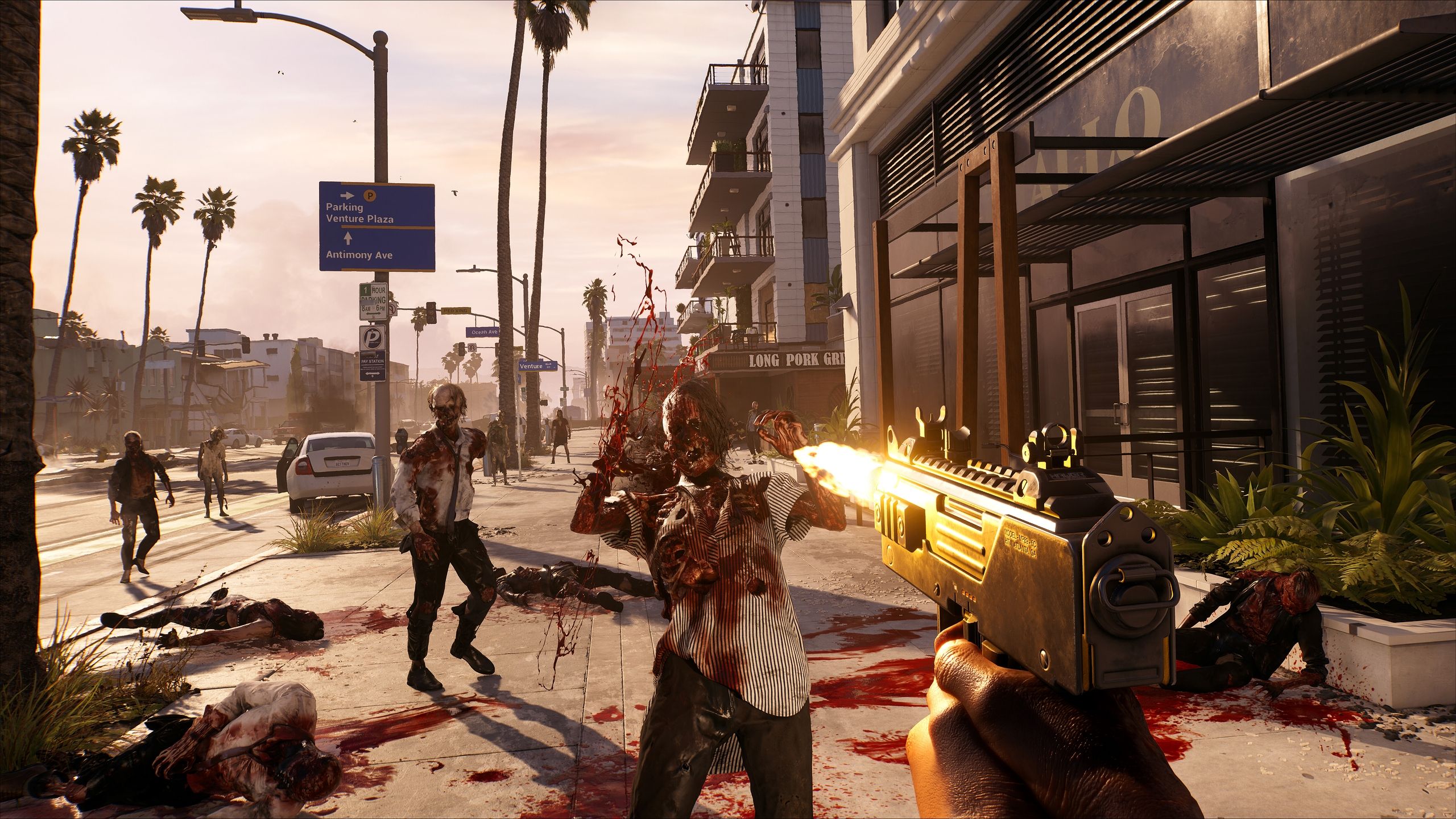 Shooting a zombie with an UZI in Dead Island 2.